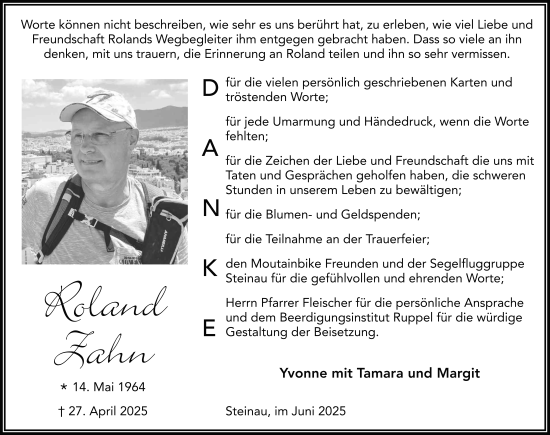 Traueranzeige von Roland Zahn von FZ