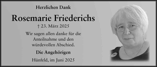 Traueranzeige von Rosemarie Friederichs von FZ