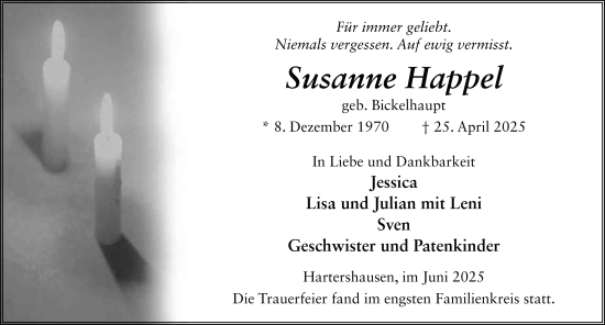 Traueranzeige von Susanne Happel von FZ