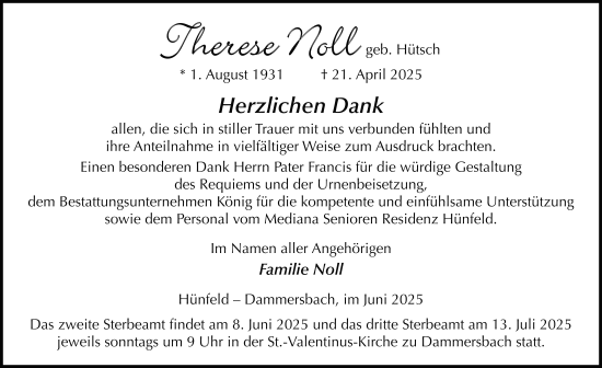 Traueranzeige von Therese Noll von FZ