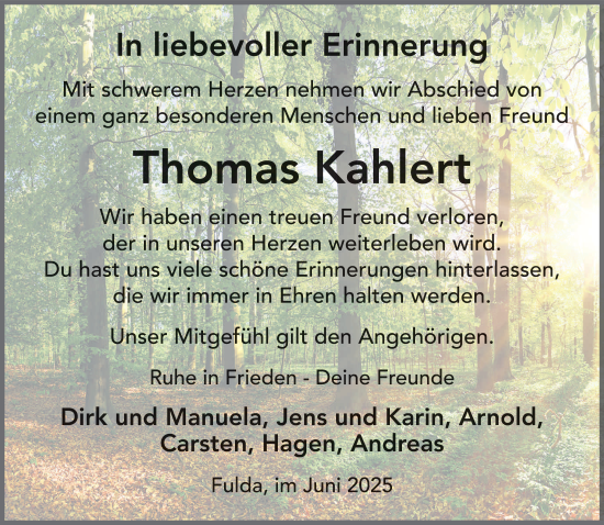 Traueranzeige von Thomas Kahlert von FZ