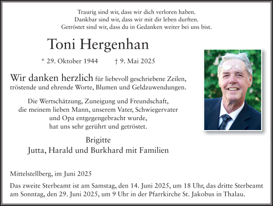 Traueranzeige von Toni Hergenhan von FZ