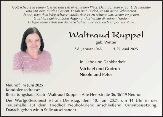 Traueranzeige von Waltraud Ruppel von FZ