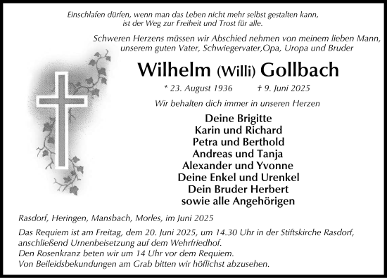 Traueranzeige von Willhelm (Willi) Gollbach von FZ