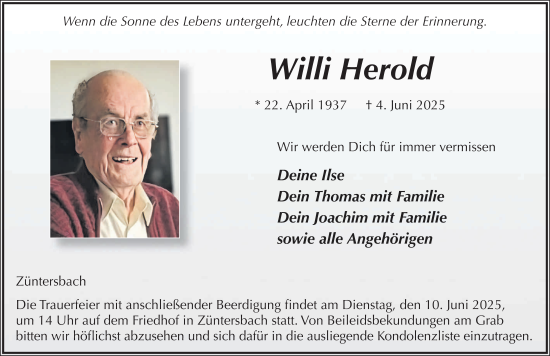 Traueranzeige von Willi Herold von FZ
