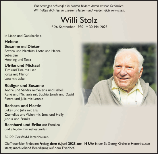 Traueranzeige von Willi Stolz von FZ