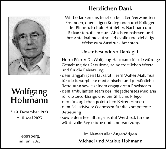 Traueranzeige von Wolfgang Hohmann von FZ