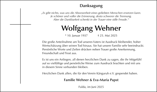 Traueranzeige von Wolfgang Wehner von FZ