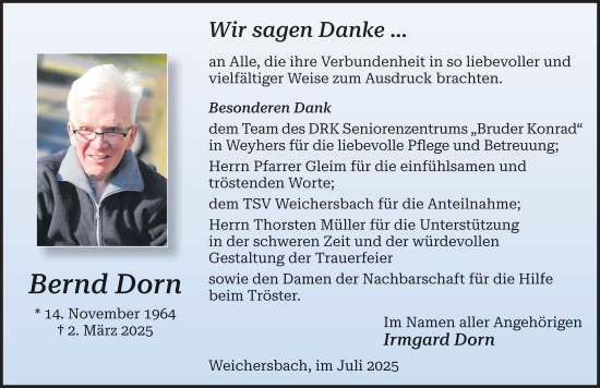 Traueranzeige von Bernd Dorn von FZ