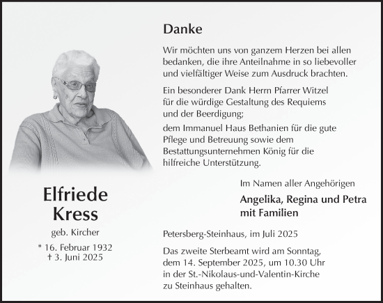 Traueranzeige von Elfriede Kress von FZ