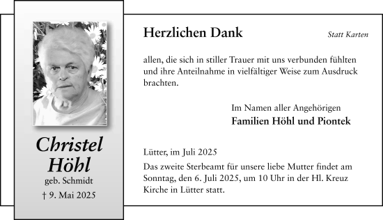 Traueranzeige von Christel Höhl von FZ