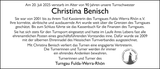 Traueranzeige von Christina Benisch von FZ