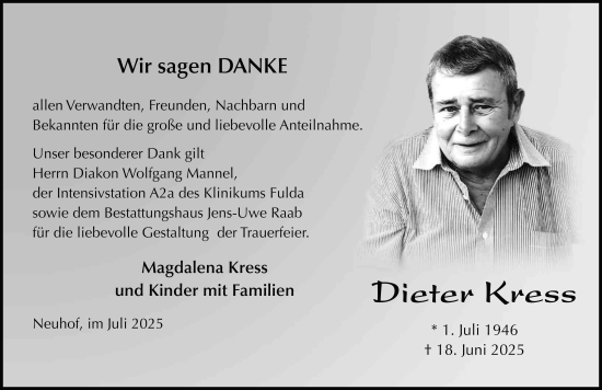 Traueranzeige von Dieter Kress von FZ