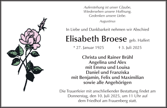 Traueranzeige von Elisabeth Broese von FZ