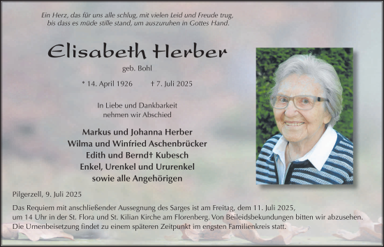 Traueranzeige von Elisabeth Herber von FZ