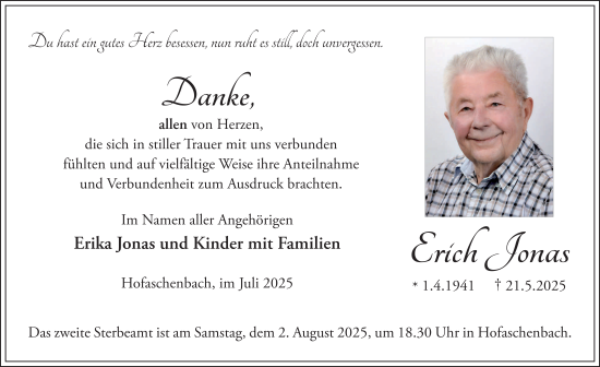 Traueranzeige von Erich Jonas von FZ
