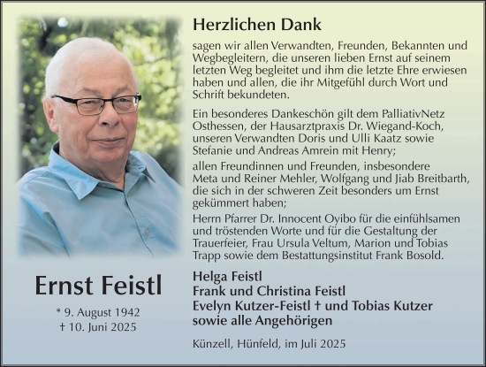 Traueranzeige von Ernst Feistl von FZ