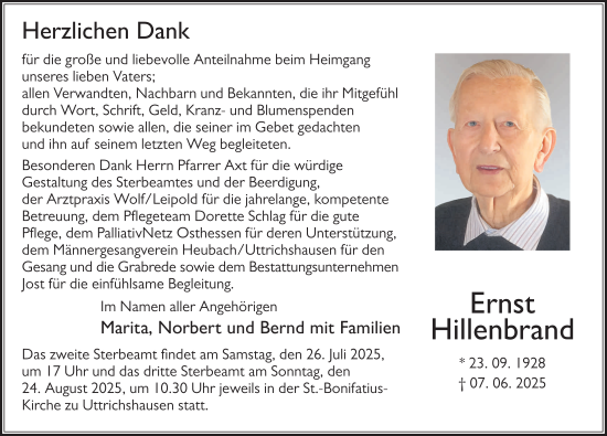 Traueranzeige von Ernst Hillenbrand von FZ