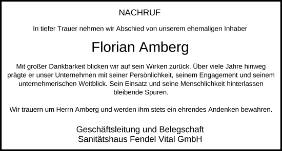 Traueranzeige von Florian Amberg von FZ