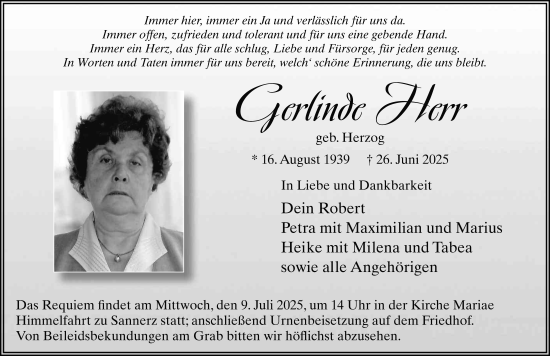 Traueranzeige von Gerlinde Herr von FZ