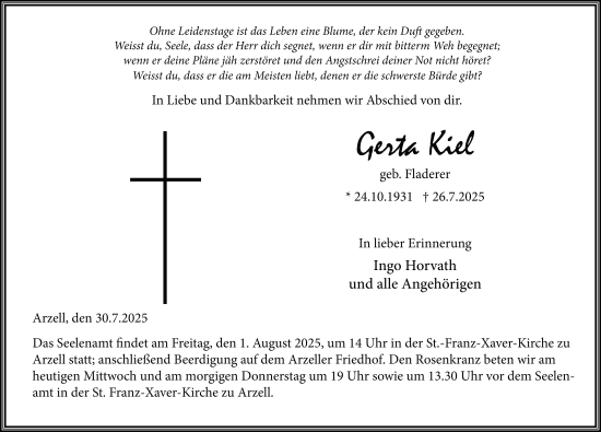 Traueranzeige von Gerta Kiel von FZ