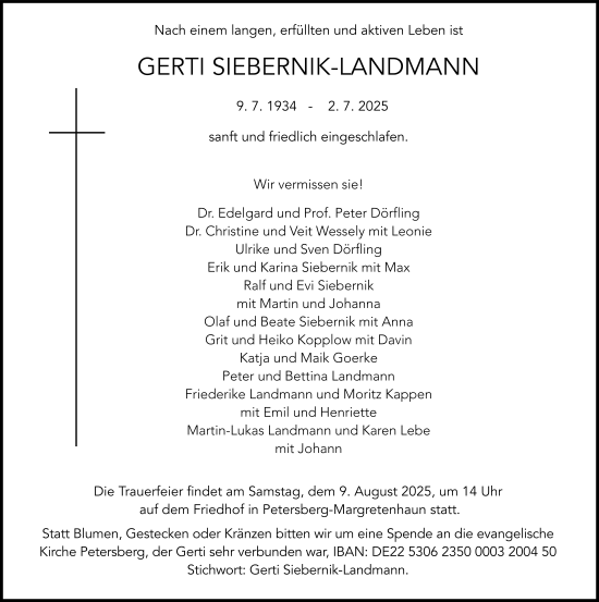 Traueranzeige von Gerti Siebernik-Landmann von FZ