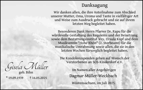 Traueranzeige von Gisela Müller von FZ