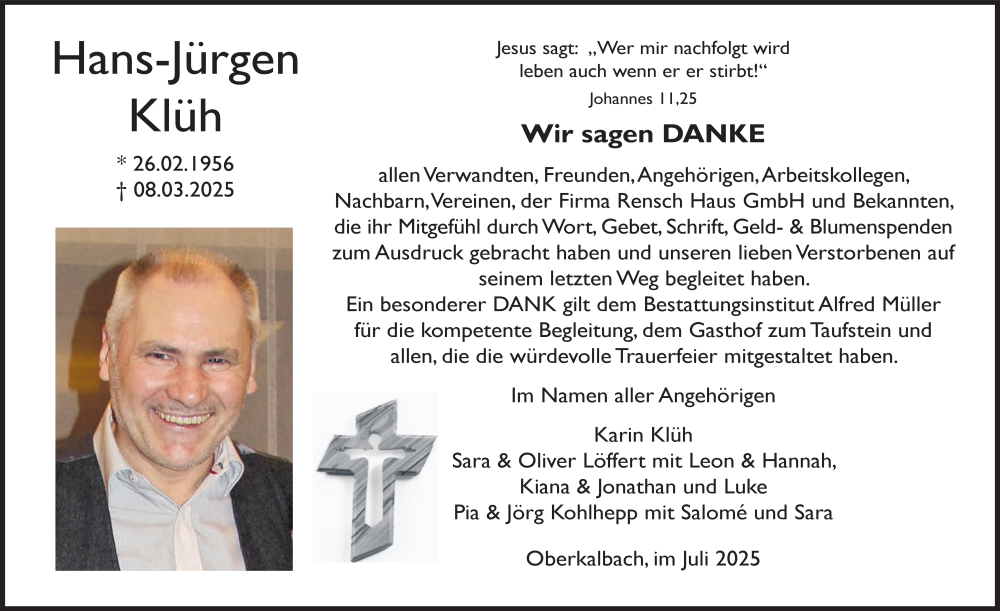  Traueranzeige für Hans-Jürgen Klüh vom 12.07.2025 aus FZ