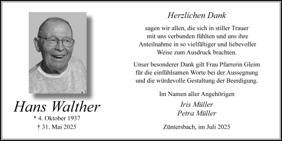 Traueranzeige von Hans Walther von FZ