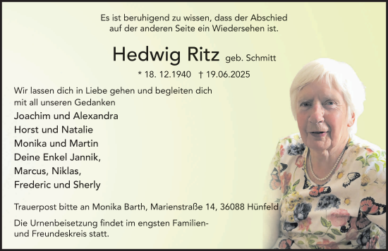 Traueranzeige von Hedwig Rith von FZ