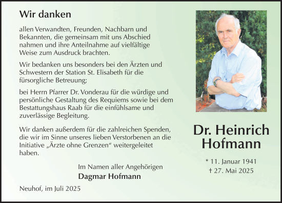 Traueranzeige von Heinrich Hofmann von FZ