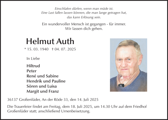 Traueranzeige von Helmut Auth von FZ