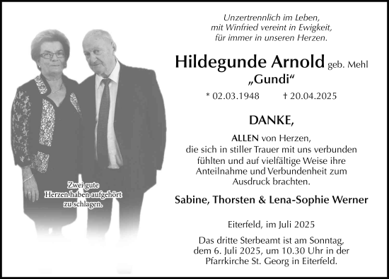 Traueranzeige von Hildegunde Arnold von FZ