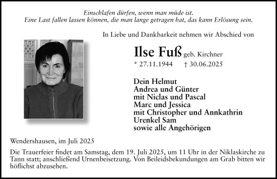 Traueranzeige von Ilse Fuß von FZ