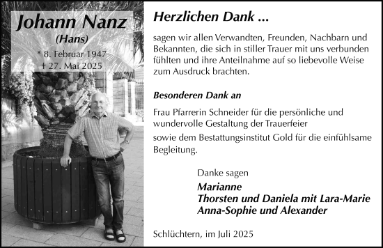 Traueranzeige von Johann Nanz von FZ