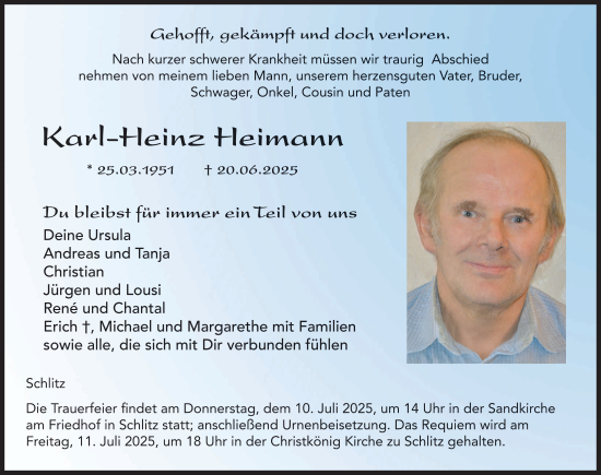Traueranzeige von Karl-Heinz Heimann von FZ