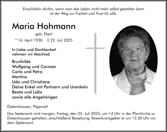Traueranzeige von Maria Hohmann von FZ