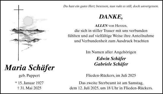 Traueranzeige von Maria Schäfer von FZ
