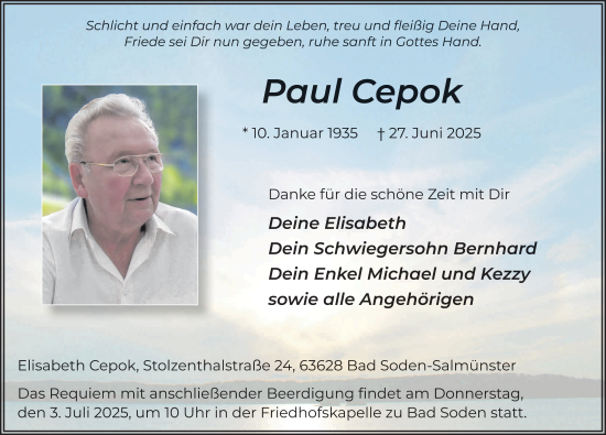 Traueranzeige von Paul Cepok von FZ