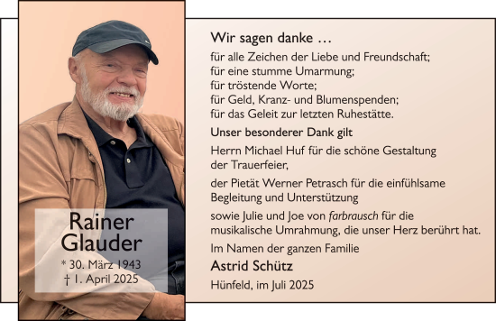 Traueranzeige von Rainer Glauder von FZ