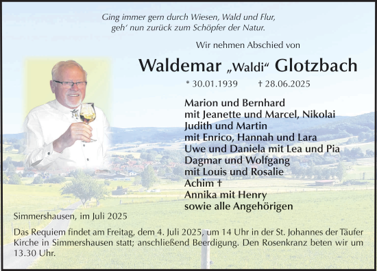 Traueranzeige von Waldemar Glotzbach von FZ