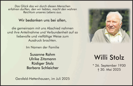 Traueranzeige von Willi Stolz von FZ