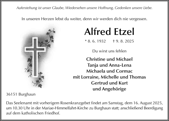 Traueranzeige von Alfred Etzel von FZ
