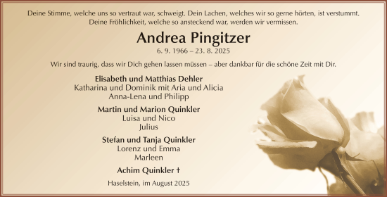 Traueranzeige von Andrea Pingitzer von FZ