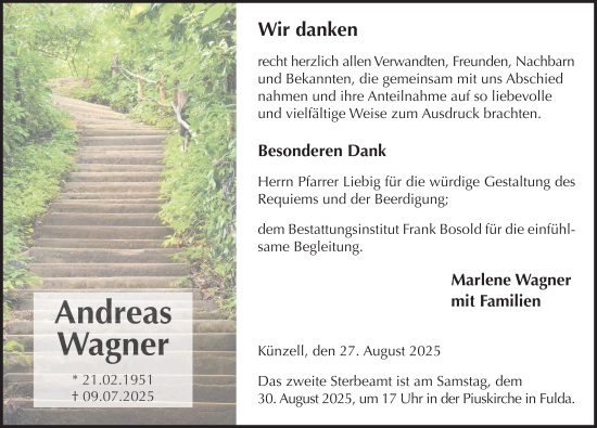 Traueranzeige von Andreas Wagner von FZ