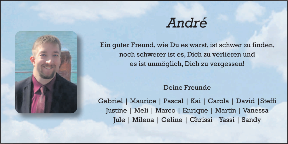  Traueranzeige für André Musch vom 30.08.2025 aus FZ