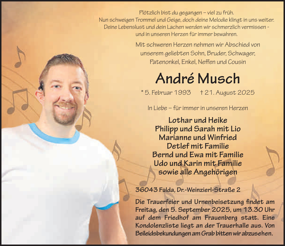  Traueranzeige für André Musch vom 30.08.2025 aus FZ