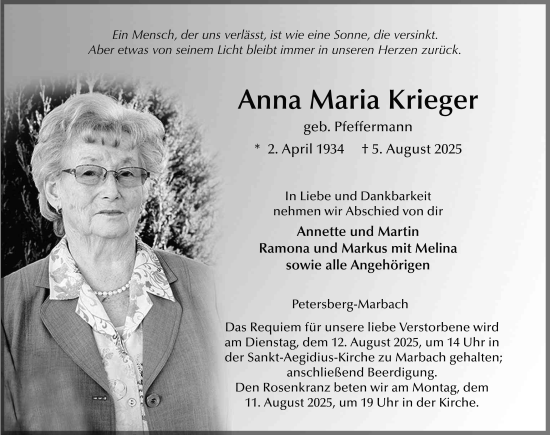 Traueranzeige von Anna Maria Krieger von FZ