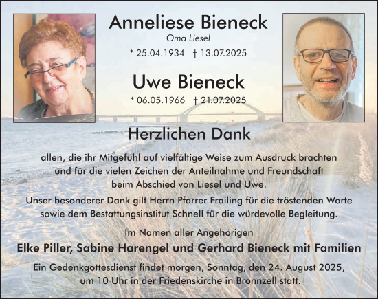 Traueranzeige von Anneliese Bieneck von FZ