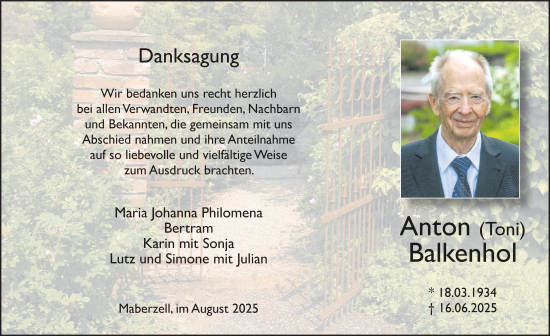 Traueranzeige von Anton Balkenhol von FZ